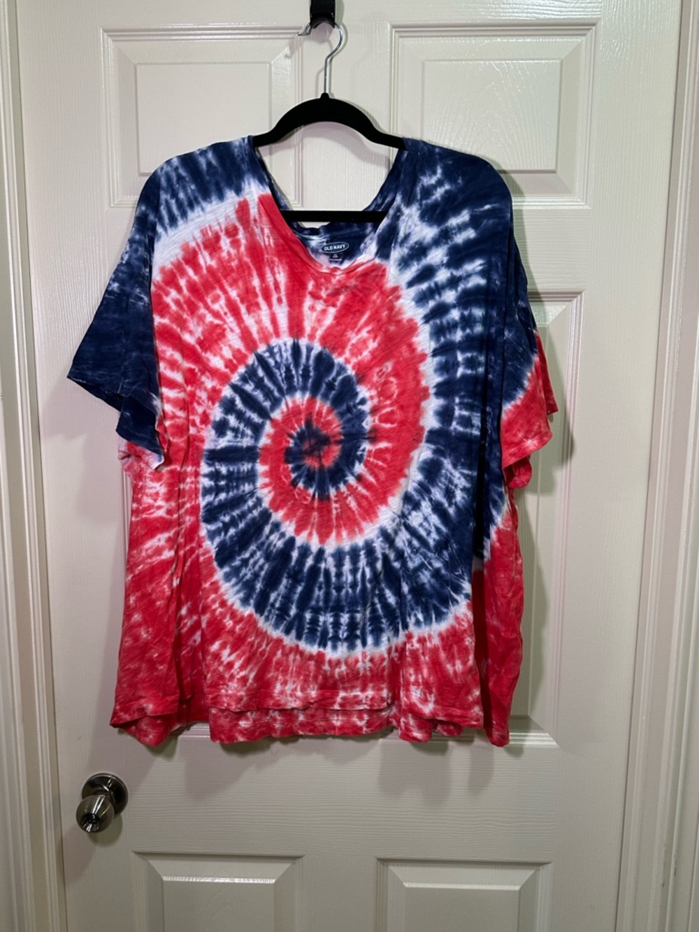 Old Navy Tie Dye Shirt Plus Size 3X Red White & Blue 4th of July Short Sleeve